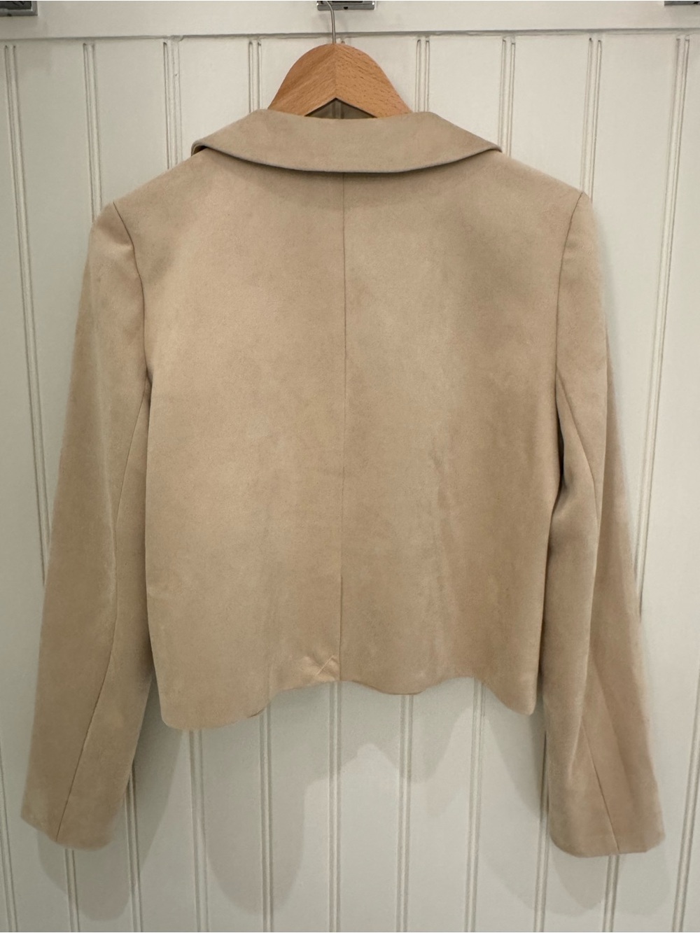 Wayf Beige Suede Rounded-Collar Button Jacket - Picture 5 of 8